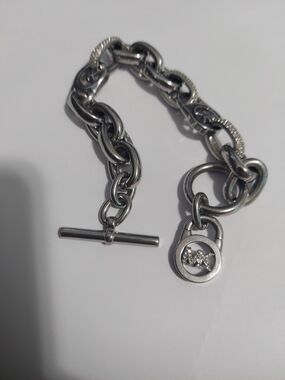 Michael Kors Chunky Silver Toggle Bracelet with Pavé Accent